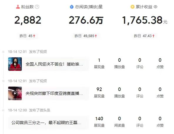 图片[4]-今日头条九宫格数据反馈，几个运行好的账号一天已经200+收益，头条我们发的不是文章，而是视频内容，一天10—20条素材，量变引起质变！